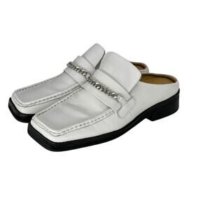 Tony Bianco Women's Chain Loafers 7 Square Toe White Cruise Relaxed Mule Classic